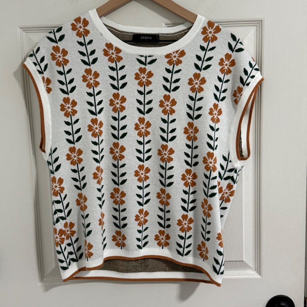 ZESICA Sweater‎ Vest Womens Large Floral Cottagecore Granny Vintage Inspired